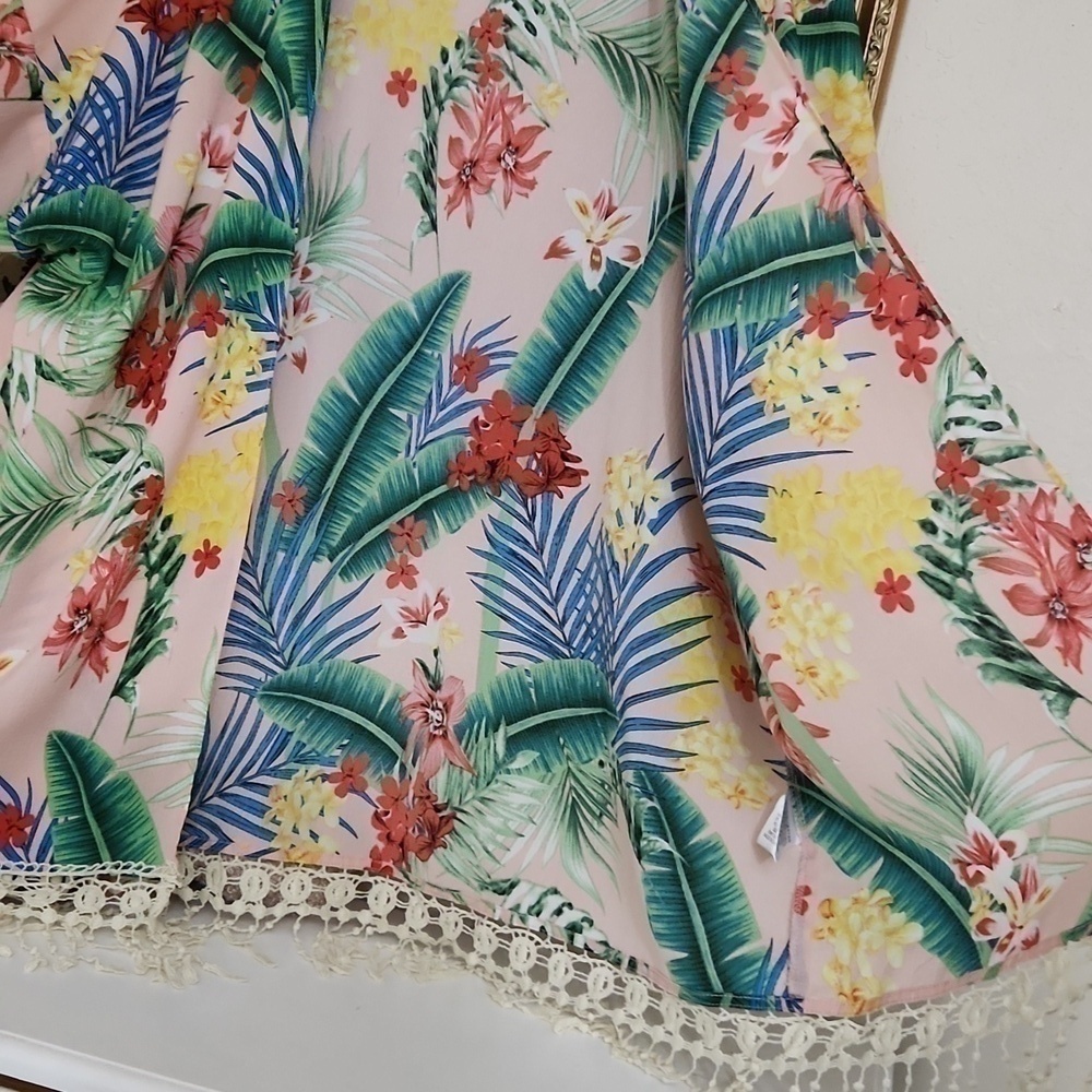 Fits S - large Floral Tropical kimono Coastal Beachy Vacation Lagenlook Bohemian - Picture 7 of 9